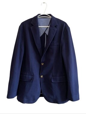 Club Room Navy Blue Piqué Cotton 2-Button Blazer – Size Medium EUC